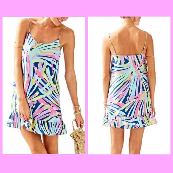 lilly pulitzer zanna silk dress NWT Lilly Pulitzer Zanna Silk Dress Multi Gillty Pleasure Adjust Straps Women L
